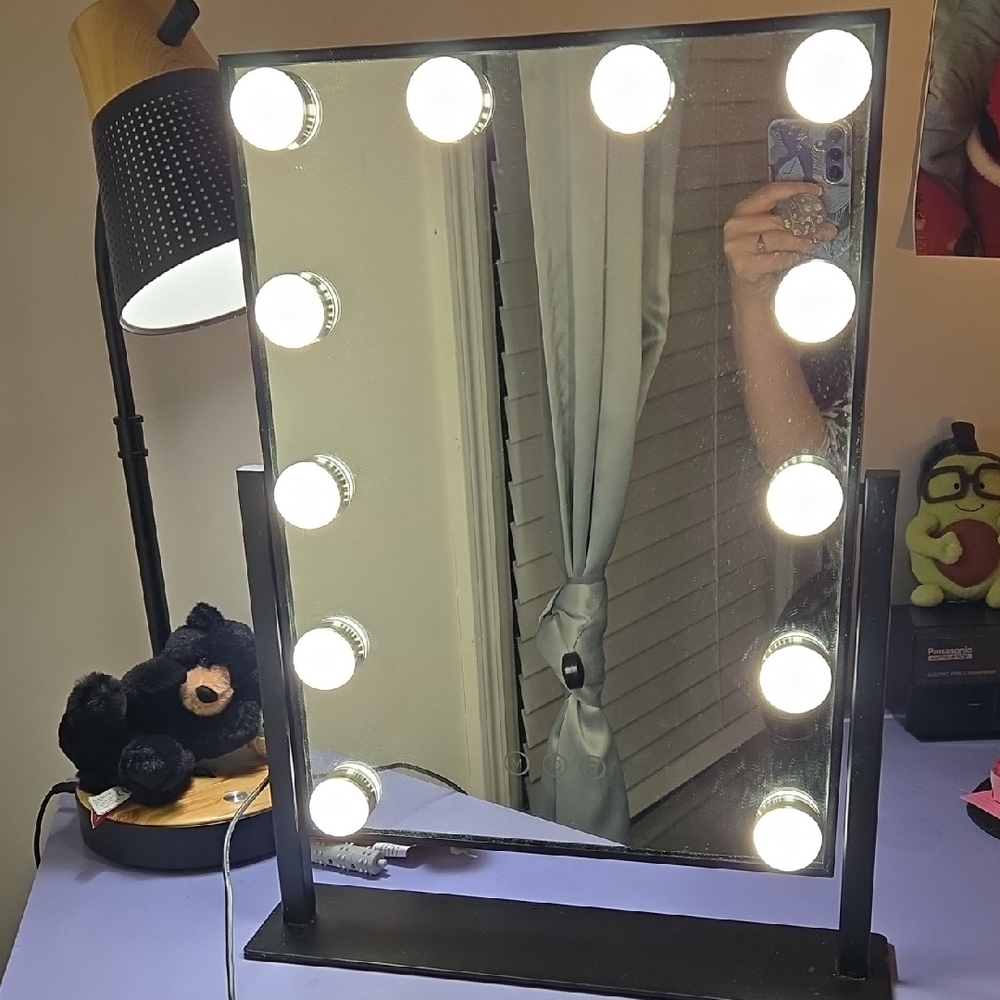 Illuminated Makeup Mirror with Black Frame
